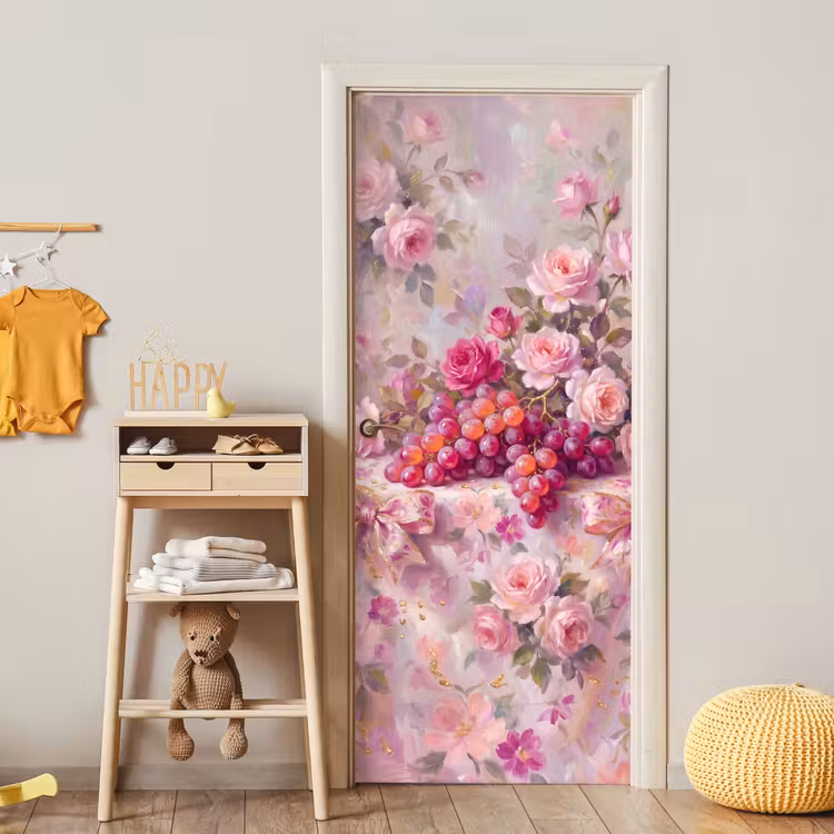 Eten - Bloemen - Stilleven - Roze - Goud deurposter klein -sfeer4