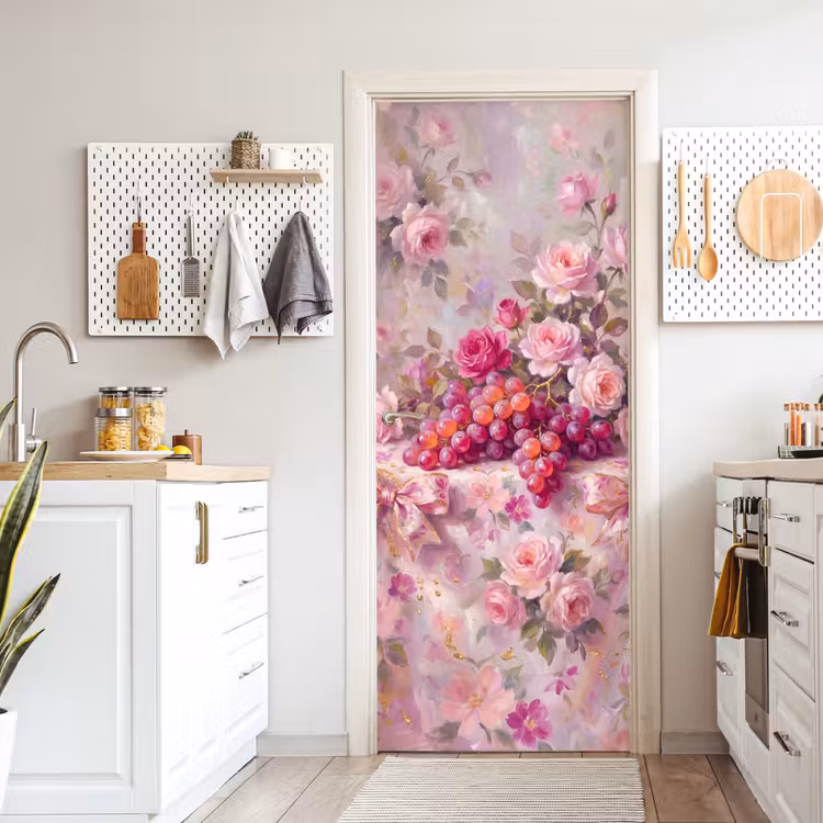 Eten - Bloemen - Stilleven - Roze - Goud deurposter klein -sfeer5