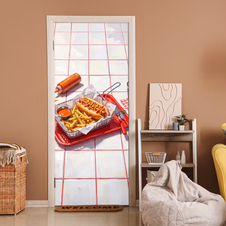 Eten - Hotdog - Fastfood - Modern - Rood deurposter klein -sfeer1