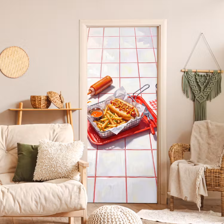 Eten - Hotdog - Fastfood - Modern - Rood deurposter klein -sfeer2