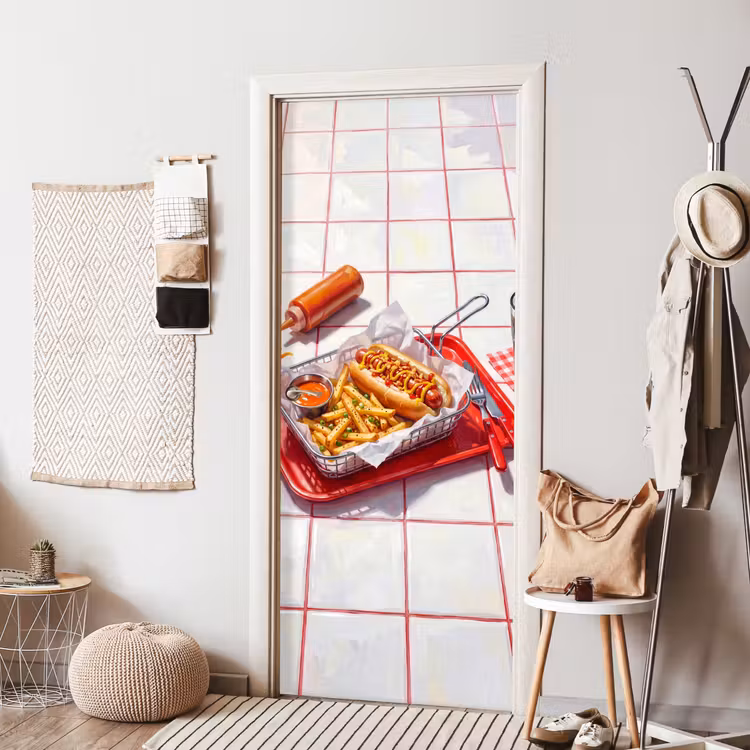 Eten - Hotdog - Fastfood - Modern - Rood deurposter klein -sfeer6