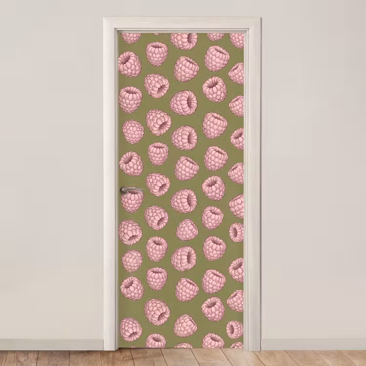 Eten - Patroon - Illustratie - Roze - Groen deurposter klein -3d_beige