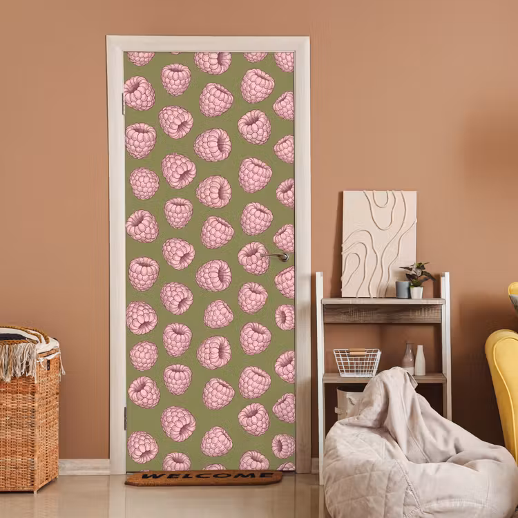 Eten - Patroon - Illustratie - Roze - Groen deurposter klein -sfeer1