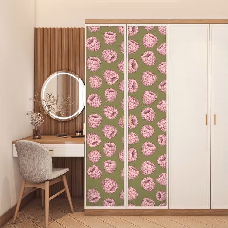 Eten - Patroon - Illustratie - Roze - Groen deurposter klein -sfeer3