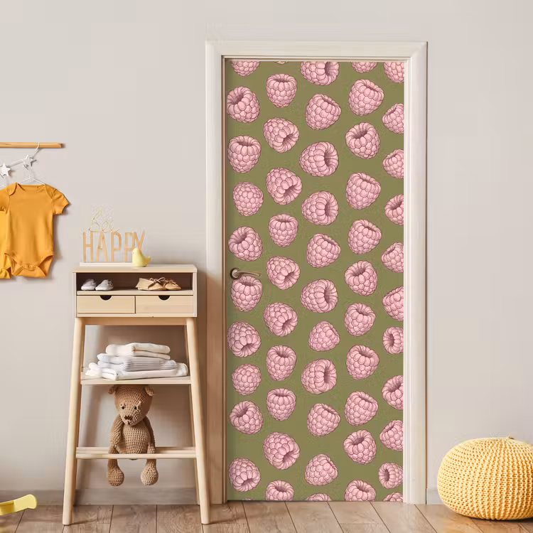 Eten - Patroon - Illustratie - Roze - Groen deurposter klein -sfeer4