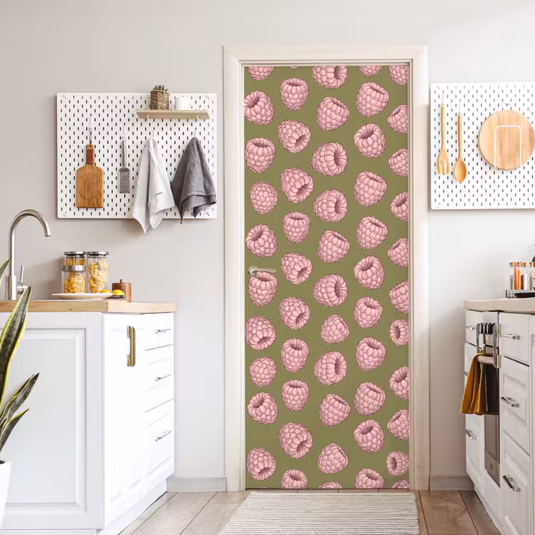 Eten - Patroon - Illustratie - Roze - Groen deurposter klein -sfeer5
