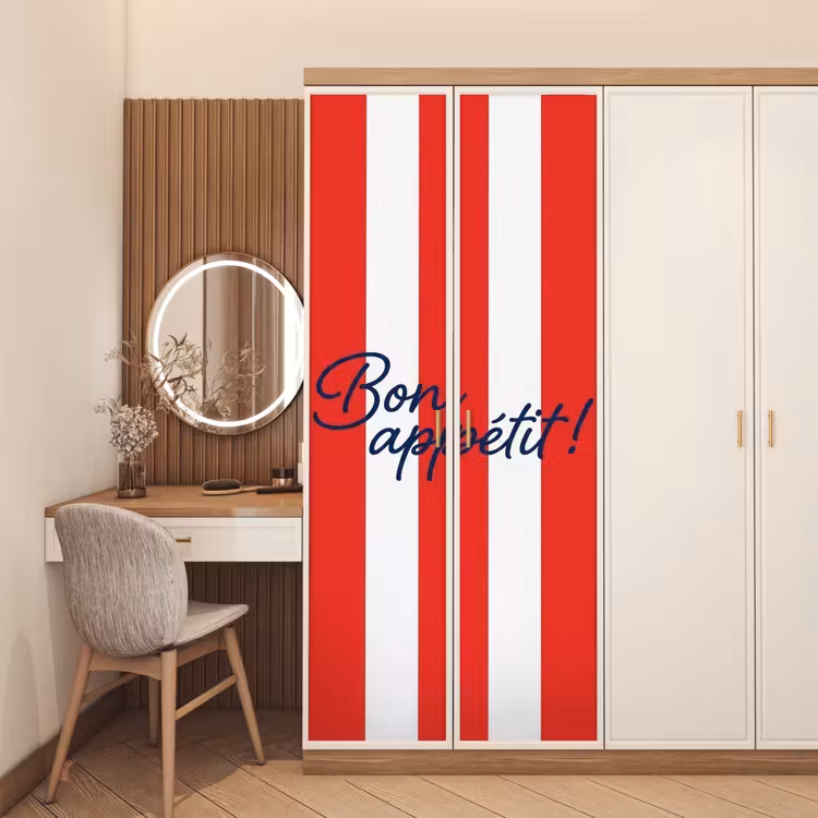 Eten - Spreuk - Keuken - Grafisch - Rood-Wit deurposter klein -sfeer3