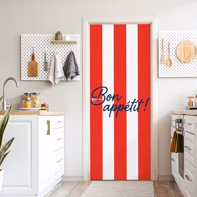 Eten - Spreuk - Keuken - Grafisch - Rood-Wit deurposter klein -sfeer5