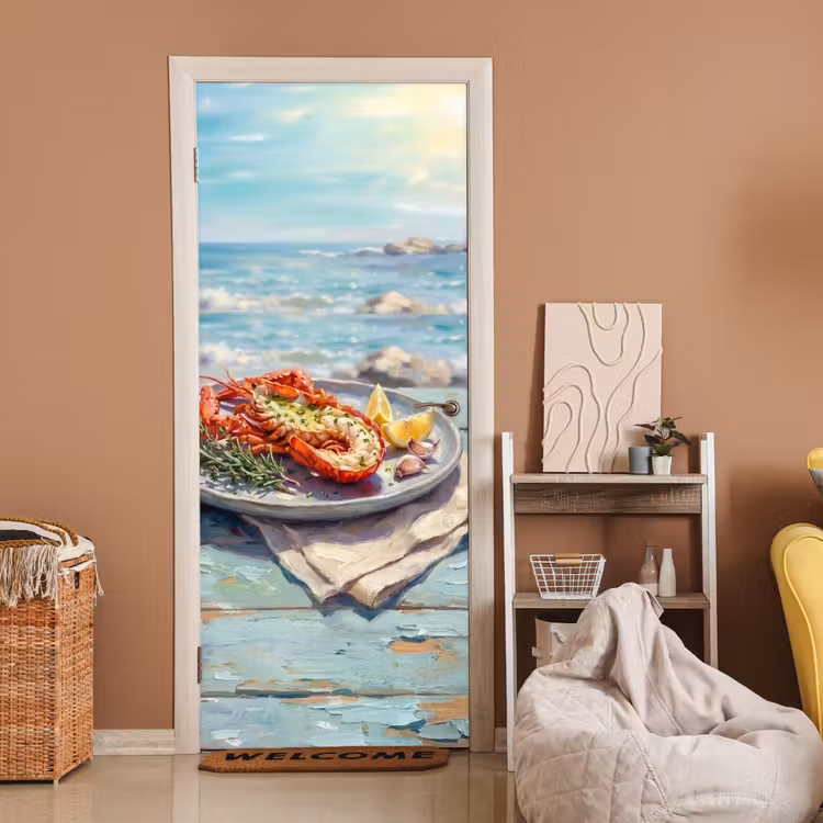 Eten - Zee - Kust - Modern - Blauw deurposter klein -sfeer1
