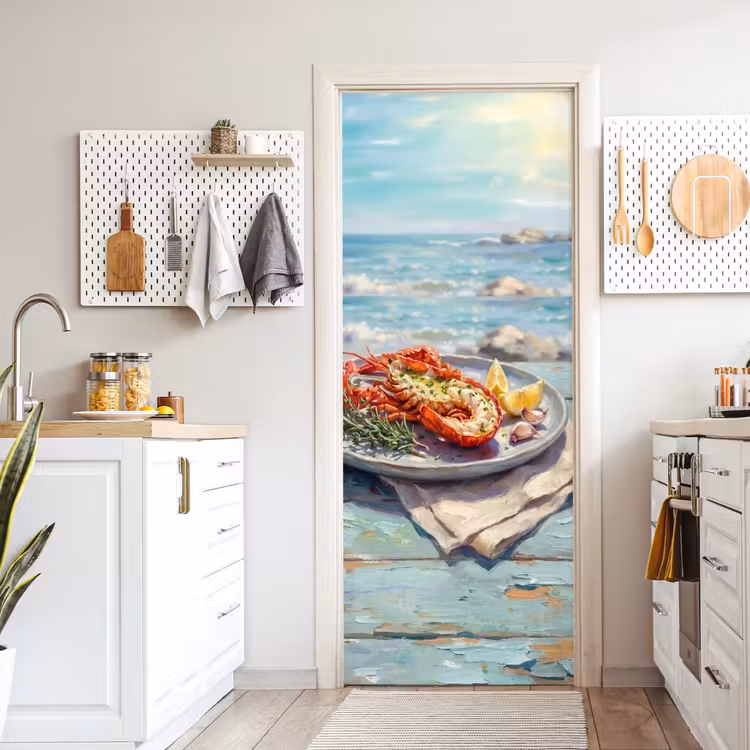 Eten - Zee - Kust - Modern - Blauw deurposter klein -sfeer5