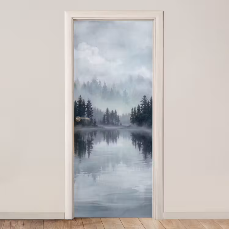 Bos - Meer - Mist - Natuur - Grijs deurposter klein -3d_beige
