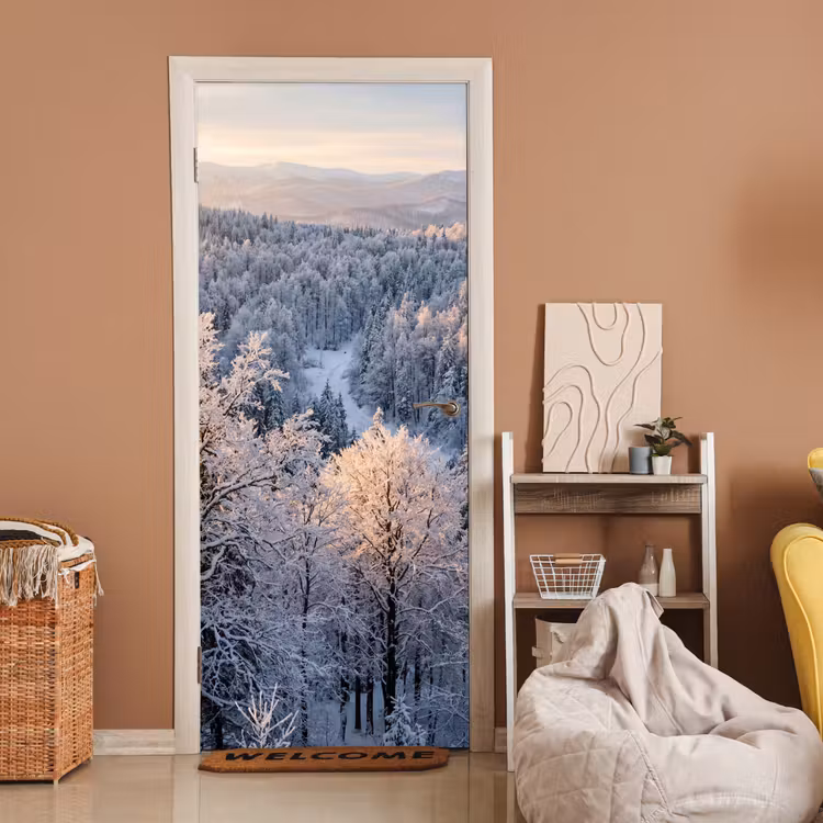 Bos - Bergen - Goud - Winter - Warm deurposter klein -sfeer1
