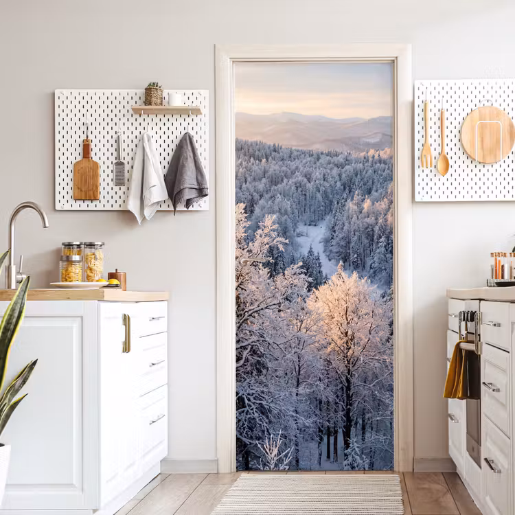 Bos - Bergen - Goud - Winter - Warm deurposter klein -sfeer5