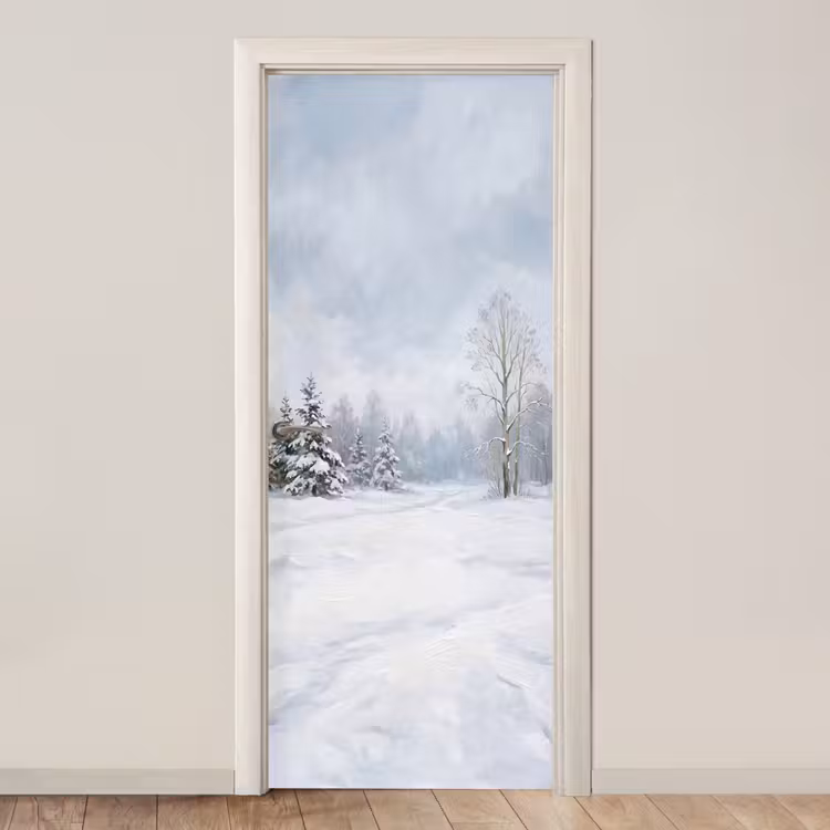 Bospad - Dennen - Sneeuw - Winter - Rustgevend deurposter klein -3d_beige