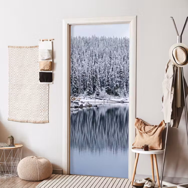 Bos - Reflectie - Meer - Winter - Serene deurposter klein -sfeer6