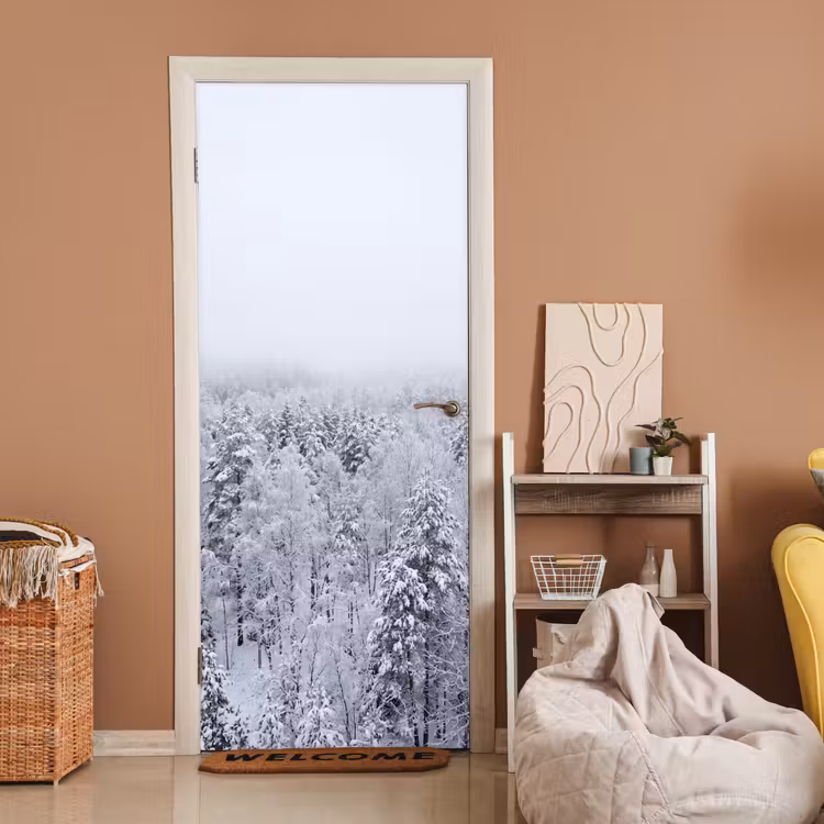 Bos - Sneeuw - Winter - Natuur - Wit deurposter klein -sfeer1