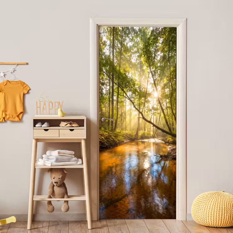 Bos - Beek - Zonlicht - Natuur - Groen deurposter klein -sfeer4