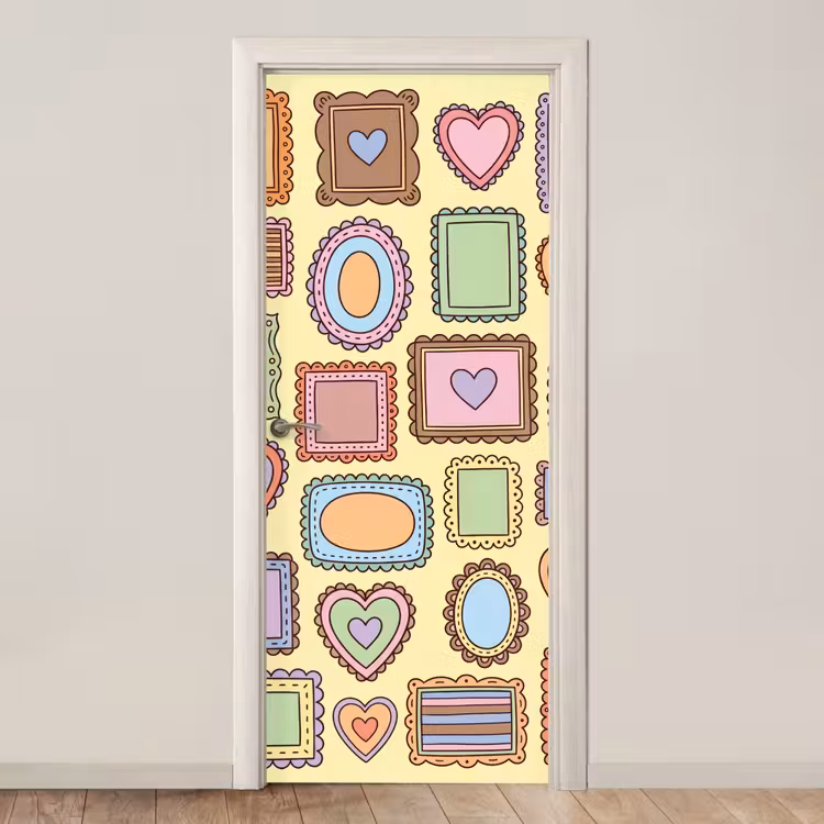 Lijst - Patroon - Hart - Speels - Kleurrijk deurposter klein -3d_beige