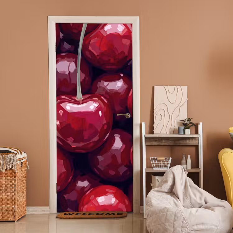 Fruit - Kersen - Eten - Modern - Rood deurposter klein -sfeer1