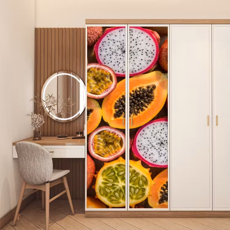 Fruit - Geopend - Tropisch - Eten - Kleurrijk deurposter klein -sfeer3