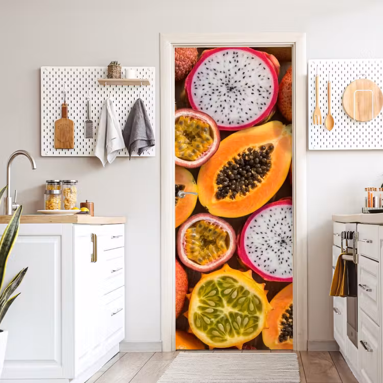 Fruit - Geopend - Tropisch - Eten - Kleurrijk deurposter klein -sfeer5