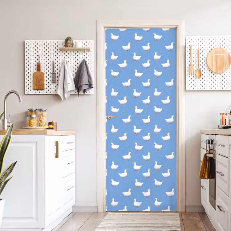 Ganzen - Elegant - Blauw deurposter klein 289 -sfeer5