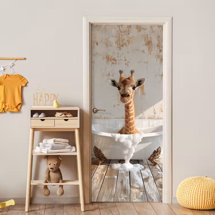 Giraf - Badkuip - Vintage - Dieren deurposter klein -sfeer4