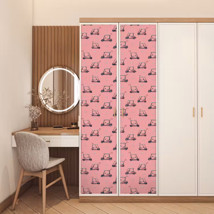 Golfkar - Retro - Roze deurposter klein 289 -sfeer3