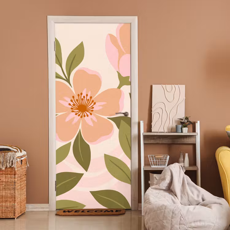 Grafisch - Bloemen - Roze deurposter klein -sfeer1