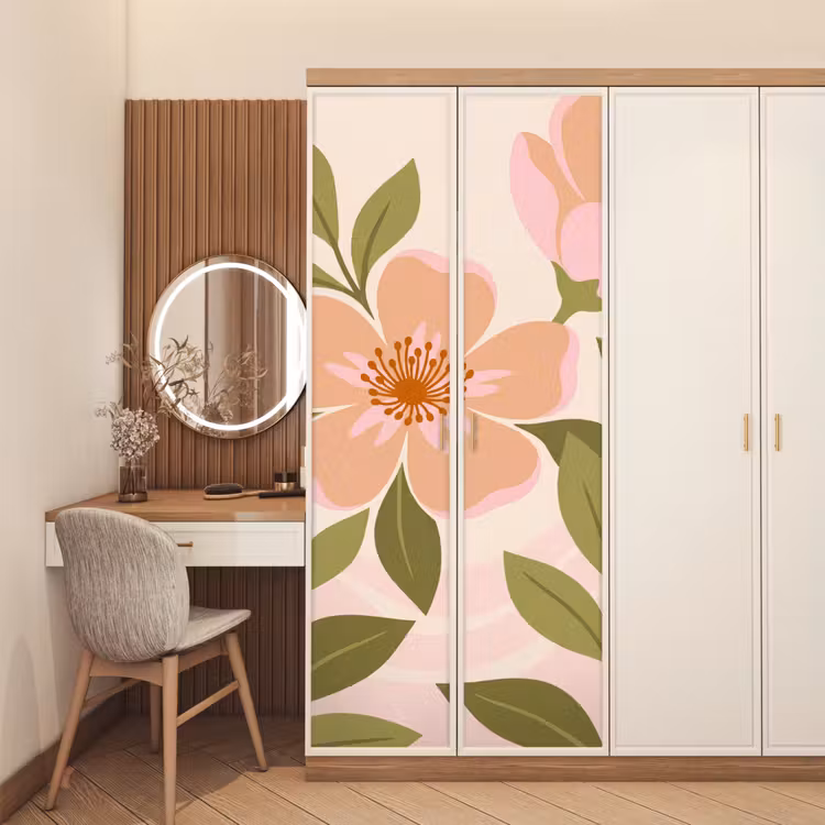 Grafisch - Bloemen - Roze deurposter klein -sfeer3
