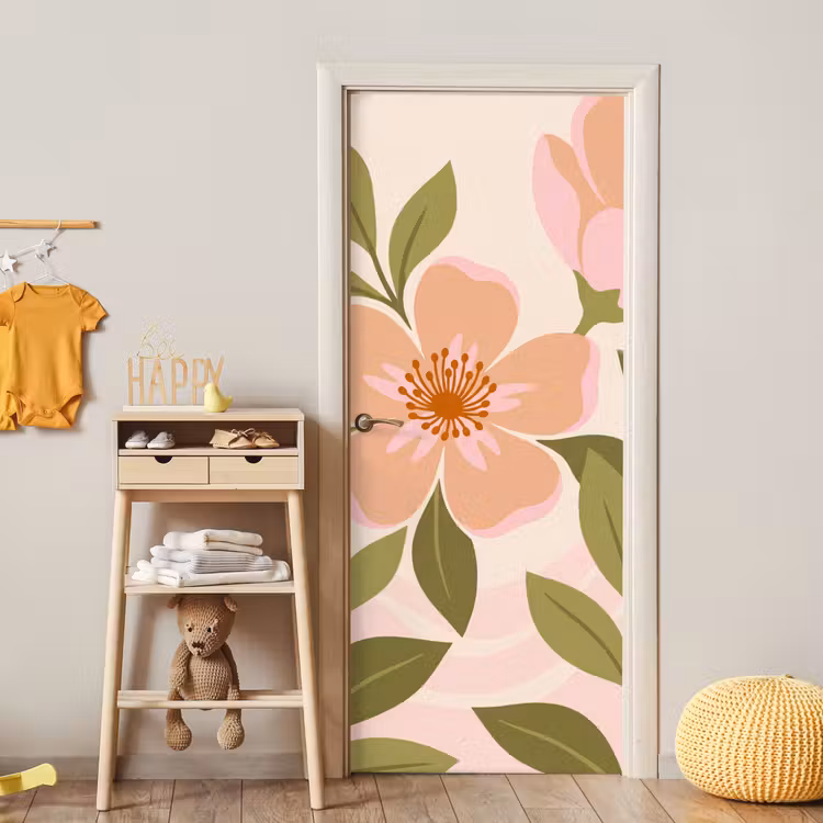 Grafisch - Bloemen - Roze deurposter klein -sfeer4