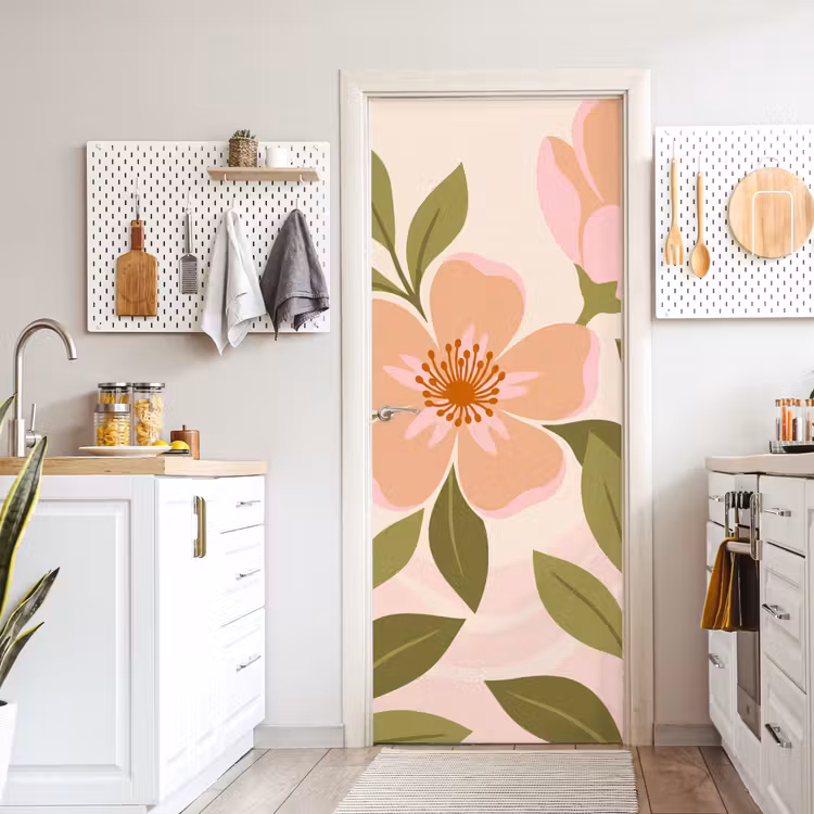 Grafisch - Bloemen - Roze deurposter klein -sfeer5