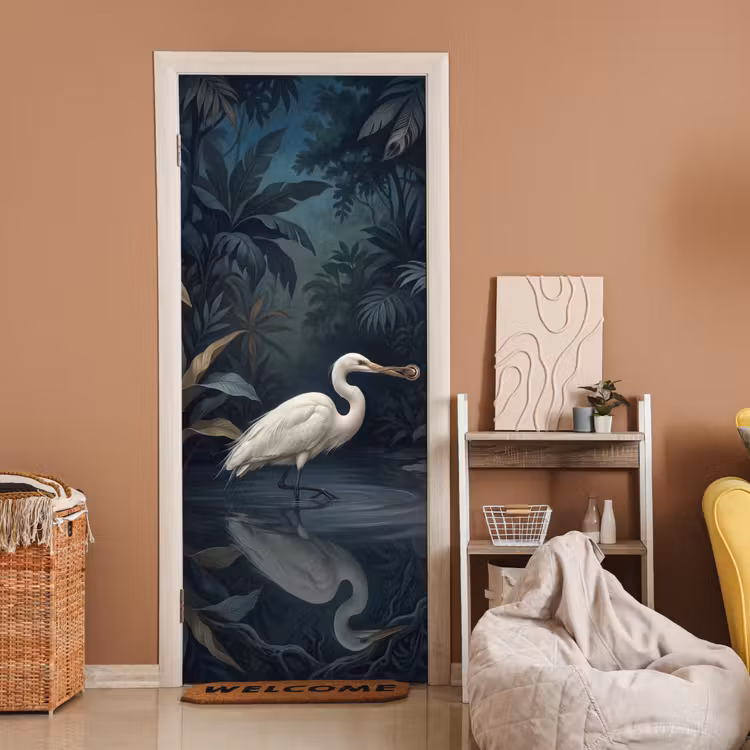 Reiger - Water - Natuur - Modern - Wit deurposter klein -sfeer1