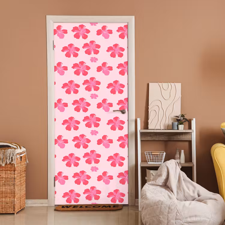 Hibiscus - Bloemen - Roze deurposter klein 289 -sfeer1