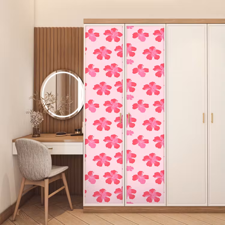 Hibiscus - Bloemen - Roze deurposter klein 289 -sfeer3