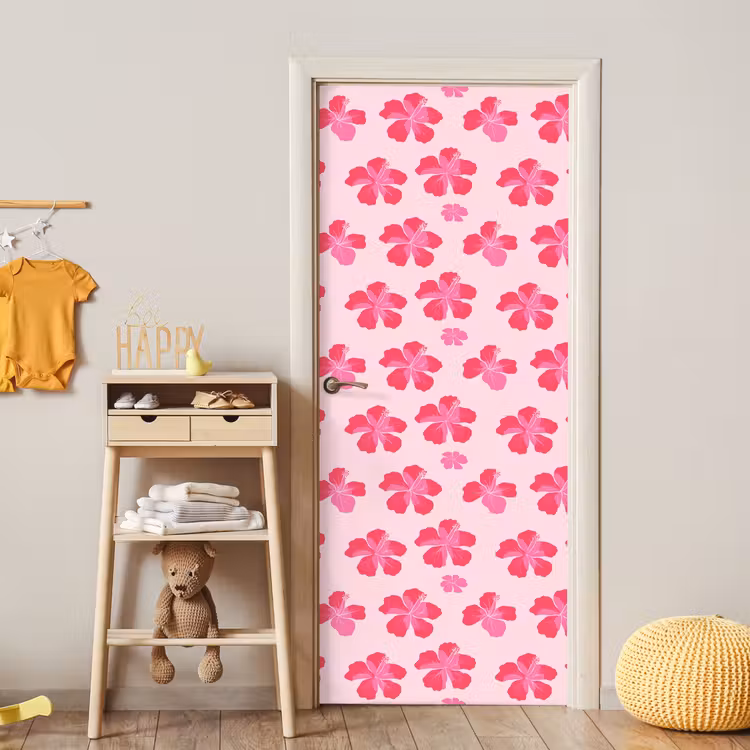 Hibiscus - Bloemen - Roze deurposter klein 289 -sfeer4