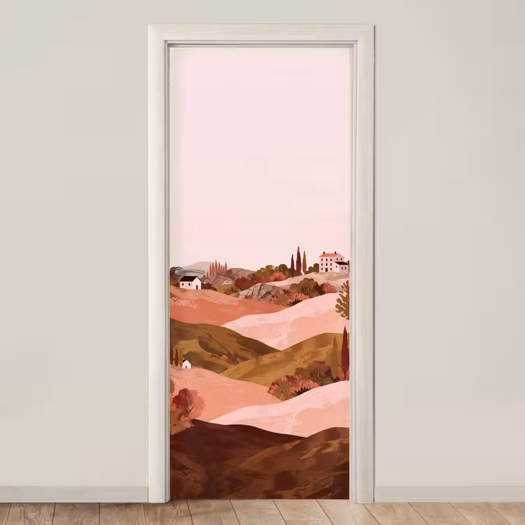 Heuvellandschap - Grafisch - Terracotta deurposter klein -3d_beige