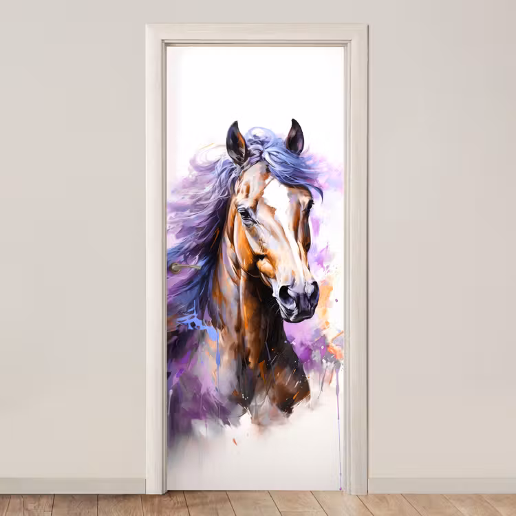 Paard - Dieren - Meiden - Paars - Bruin deurposter klein -3d_beige