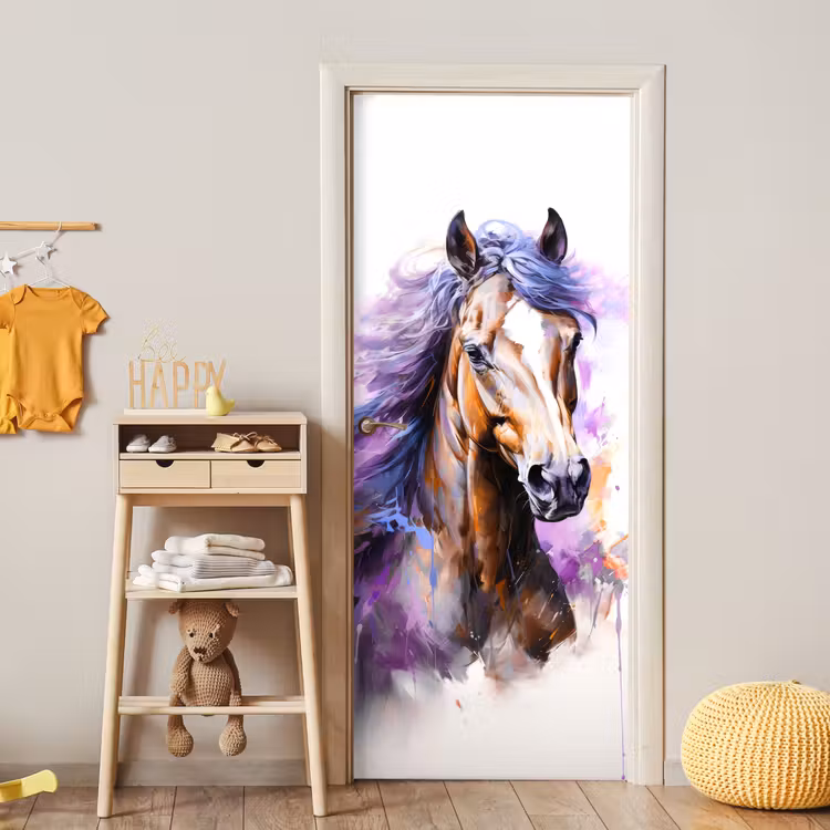 Paard - Dieren - Meiden - Paars - Bruin deurposter klein -sfeer4