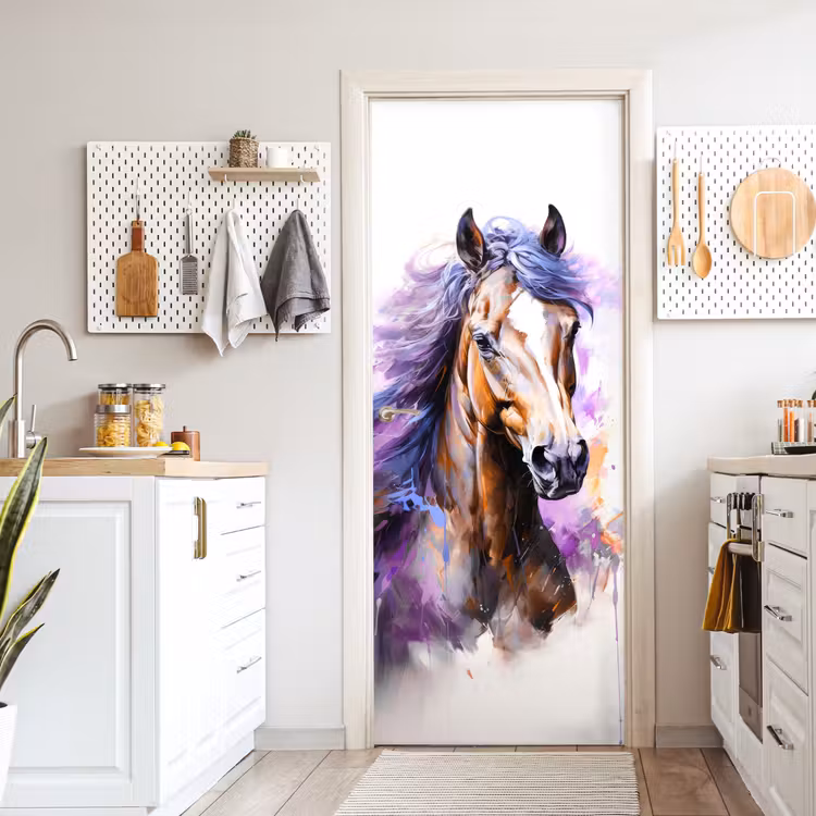 Paard - Dieren - Meiden - Paars - Bruin deurposter klein -sfeer5