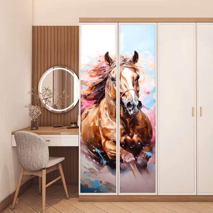 Paard - Meisjes - Blauw - Roze deurposter klein -sfeer3