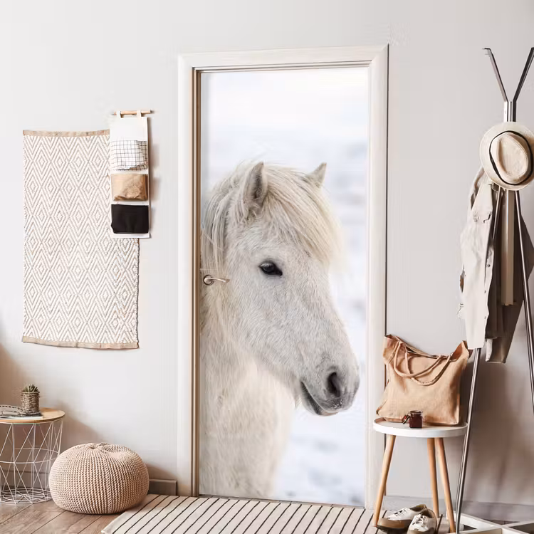 Paard - Kop - Winter - Dieren - Wit deurposter klein -sfeer6