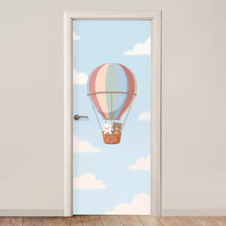 Luchtballon - Beren - Pastel deurposter klein -3d_beige