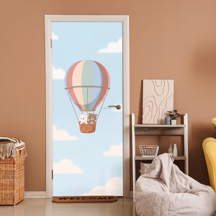 Luchtballon - Beren - Pastel deurposter klein -sfeer1