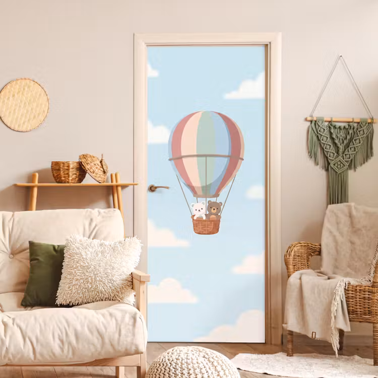 Luchtballon - Beren - Pastel deurposter klein -sfeer2
