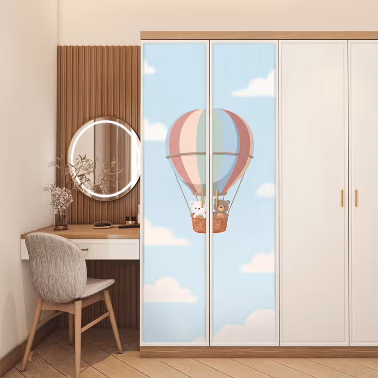 Luchtballon - Beren - Pastel deurposter klein -sfeer3