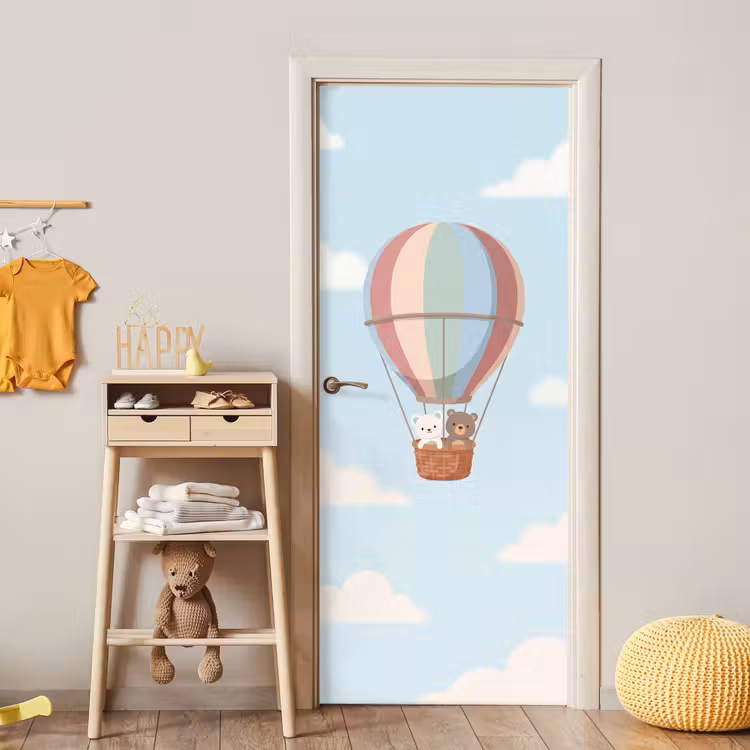 Luchtballon - Beren - Pastel deurposter klein -sfeer4