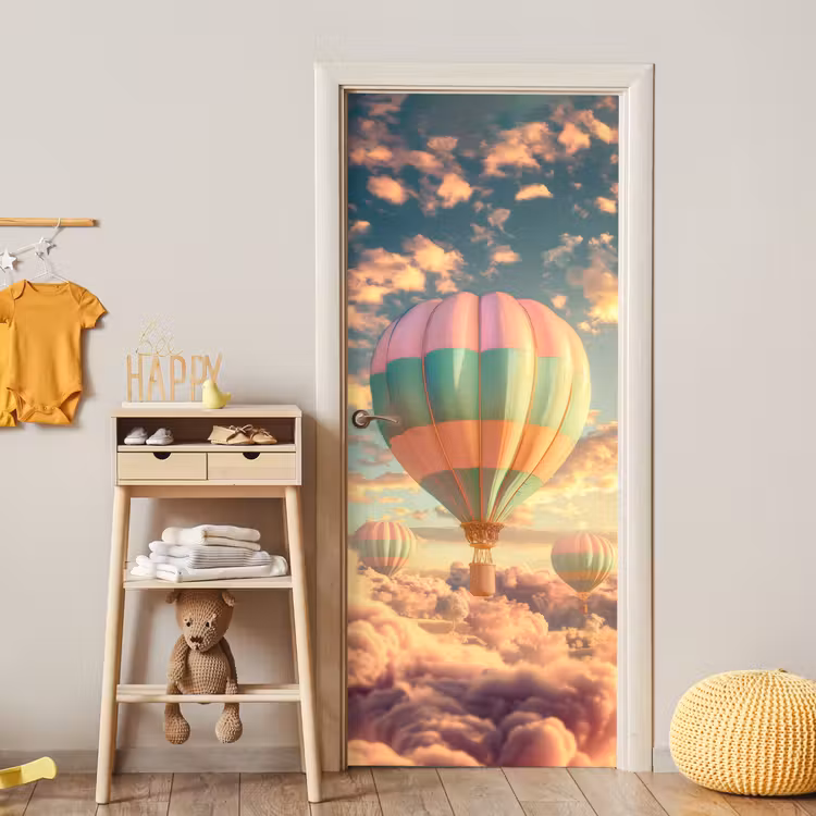 Luchtballon - Dromen - Wolken - Lucht deurposter klein -sfeer4