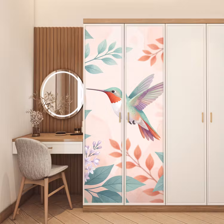 Kolibrie - Vliegen - Natuur - Illustratie - Kleurrijk deurposter klein -sfeer3