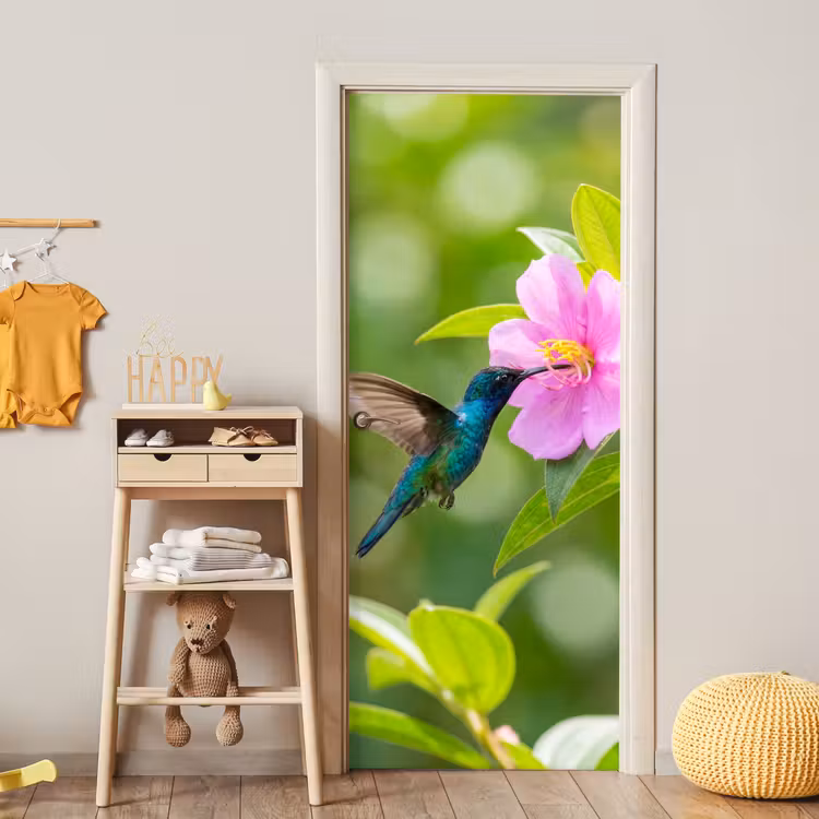 Kolibrie - Bloem - Natuur - Groen deurposter klein -sfeer4